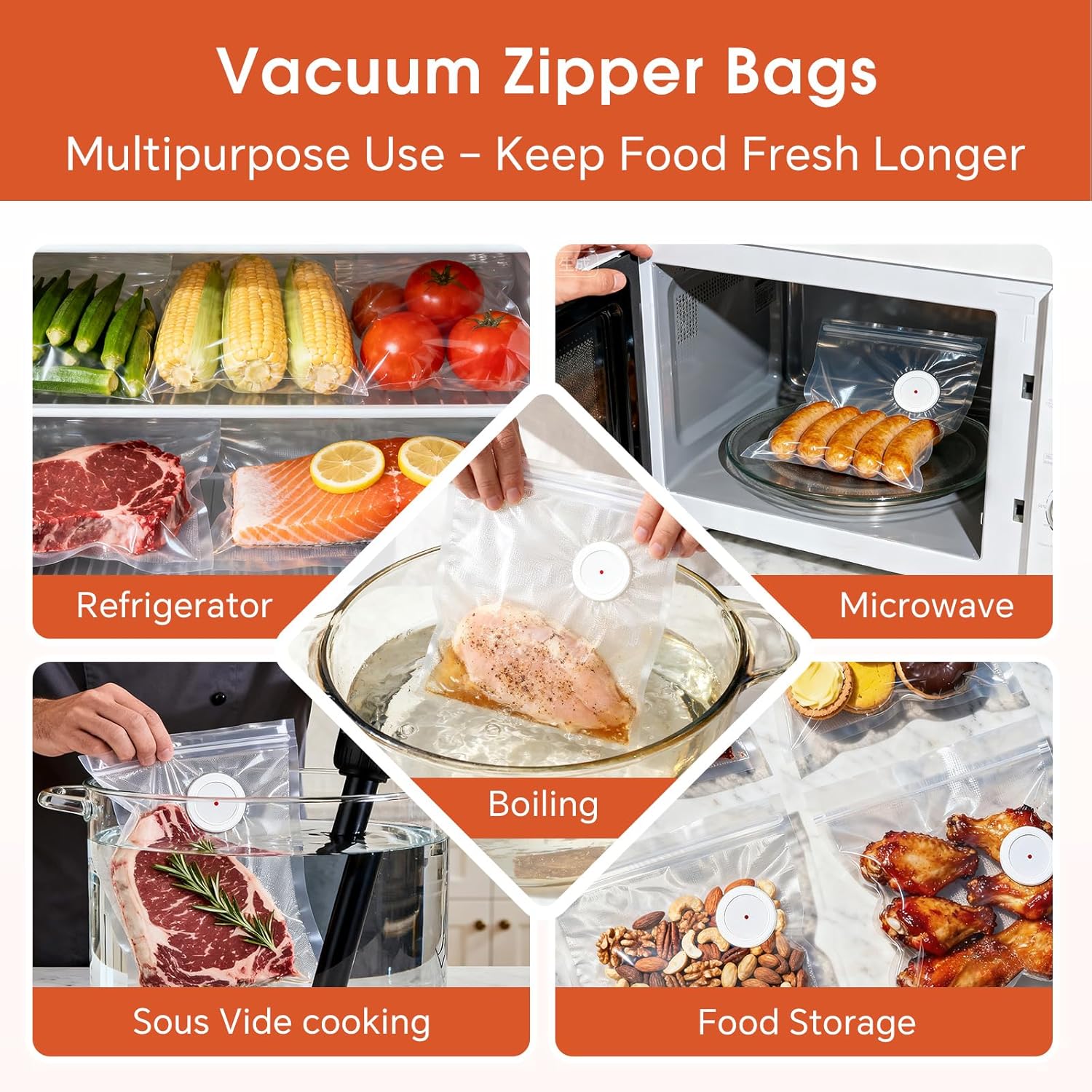Reusable Vacuum Seal Bags, 12 PCS 30 × 34cm BPA-Free Zip Seal Food Storage Bags with Air Valve, Leak-Proof Sous Vide Bags for Meal Prep, Freezer & Food Preservation - Image 3