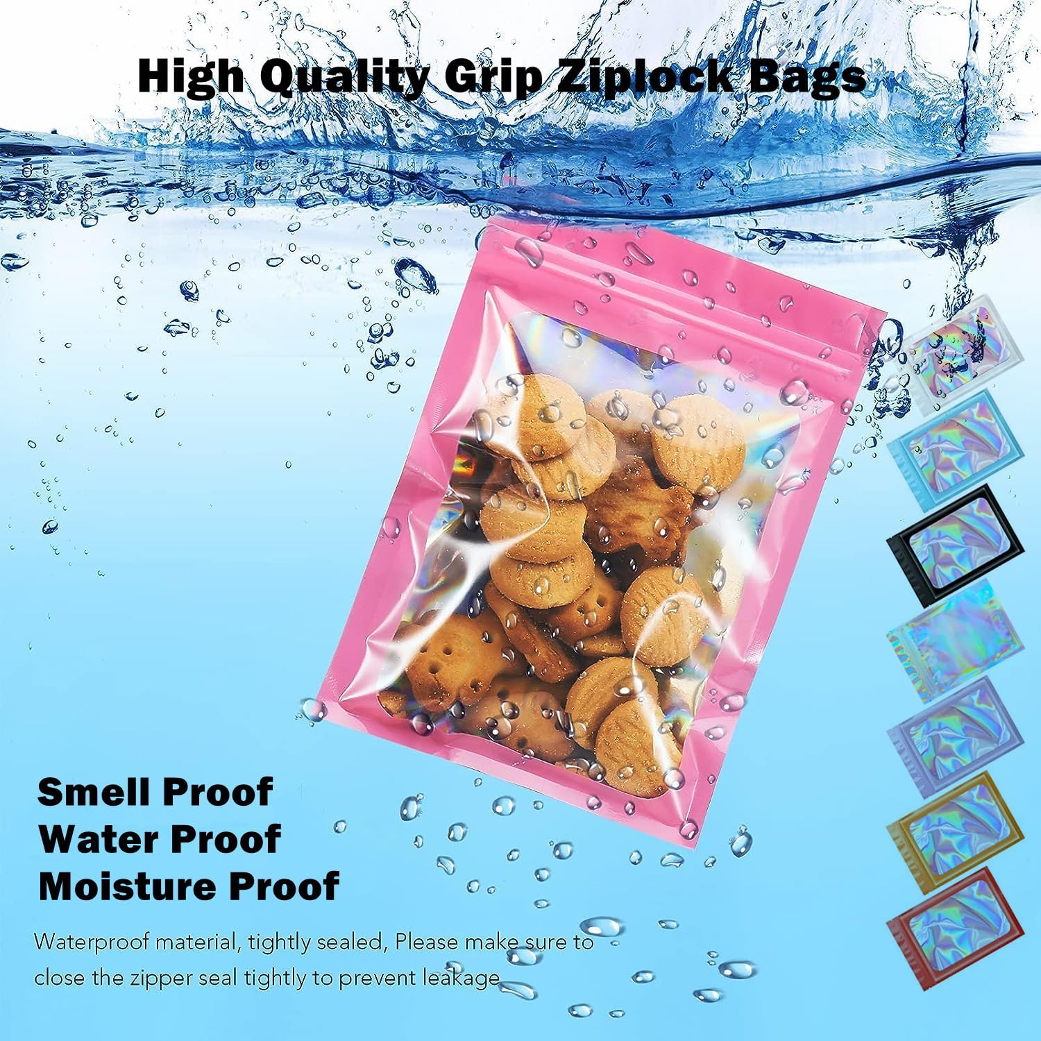 Smell Proof Grip 100P Black Foil Pouch Zip Lock Bags, 7 * 10cm/2.8 * 3.9" Resealable Odor Proof Bags for Kitchen Food Storage, Seed, Jewelry - Image 5