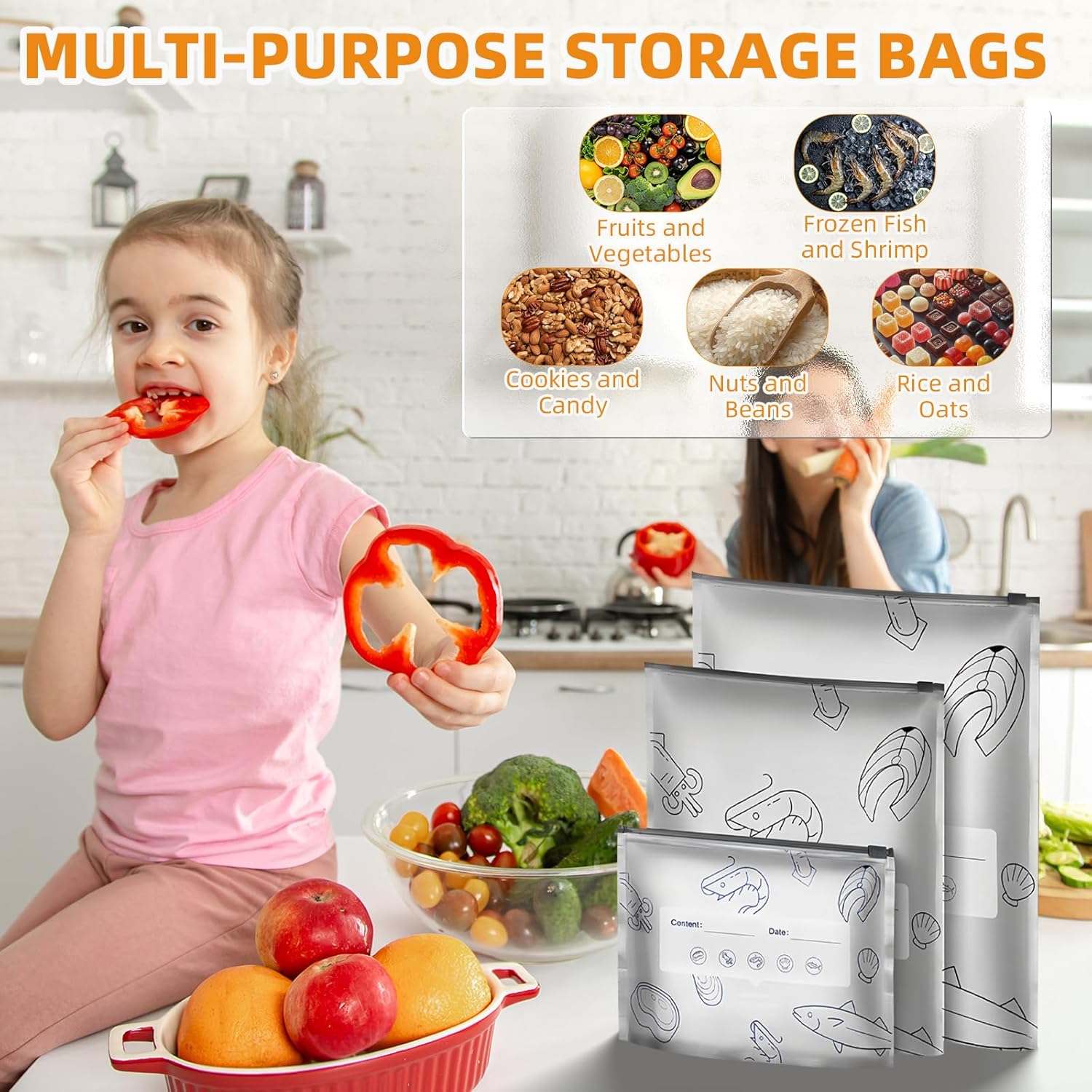 30PCS Aluminum Foil Fresh-Keeping Bags, 3 Sizes Sealed Food Storage Bag, Stand Up Foil Bag with Label and Zip Lock, Reusable Sandwich Bag for Kitchen Cooking Vegetable Fruit Meat Storage and Freezable - Image 6