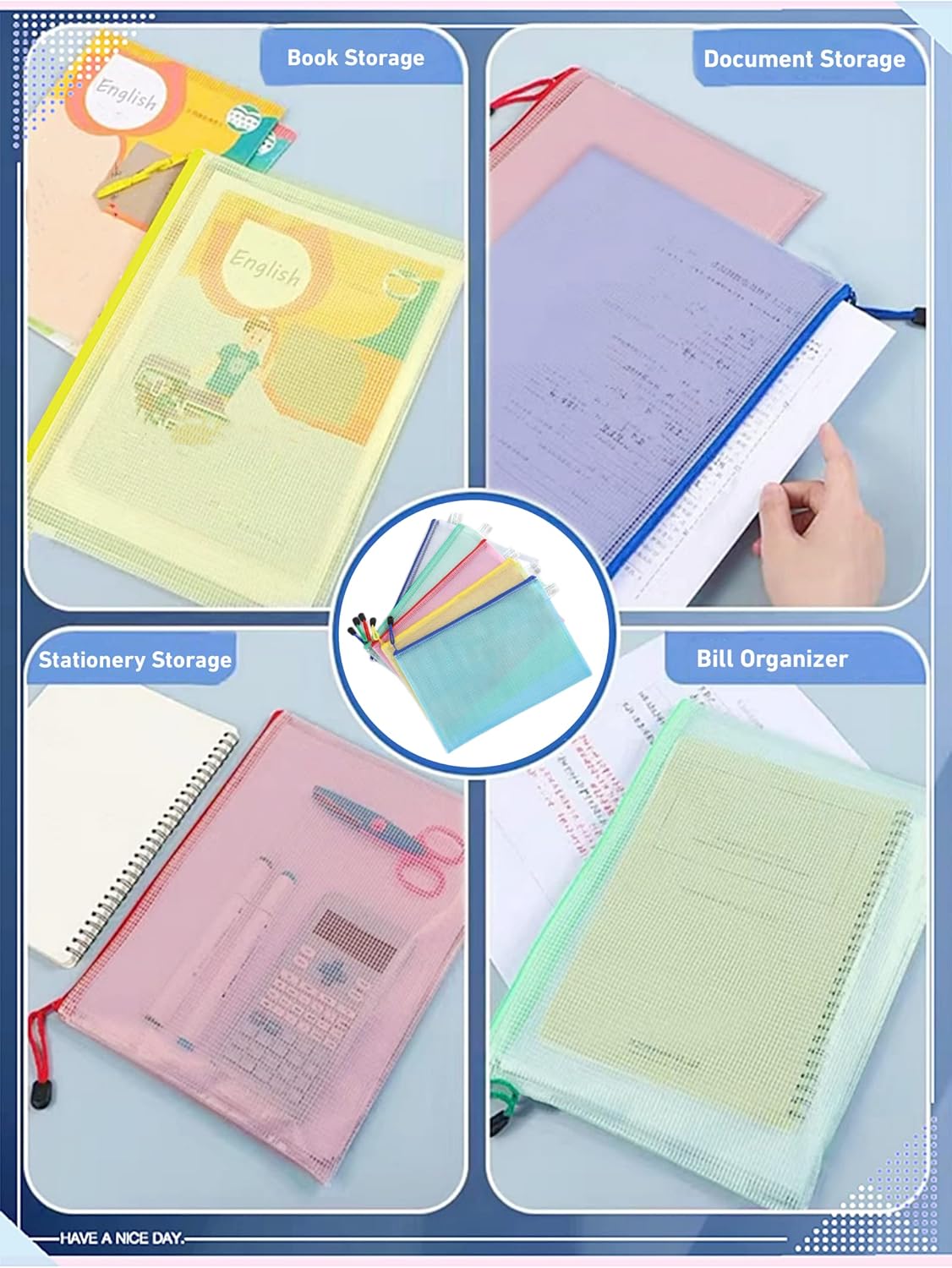 A4 Plastic Wallets 10Pcs A4 Zip Wallets File Folder Zip Lock Bags Document Wallet File Zipper Bags for Office Home School Supplies - Image 7