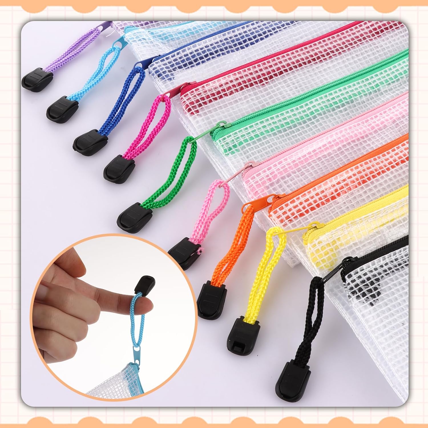 ASelected Clear Pencil Case Zipper File Bags,30 PCS Mesh Pencil Storage Pouch Plastic Zip Wallets Folders Zipper Bags Mesh Document Bags for School Supplies,Cosmetics,Stationery,Home,Office and Travel - Image 6