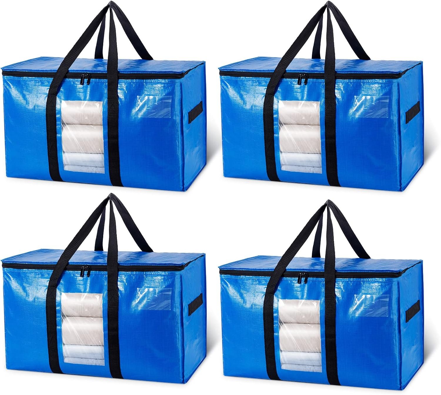 TAILI Large Moving Bags & Storage Bags 4 Pack, Clear Window & Reinforced Handles,Heavy Duty Storage Bags with Zips for Clothes,Beddings,Travel,Camping,Loft,Moving box alternatives