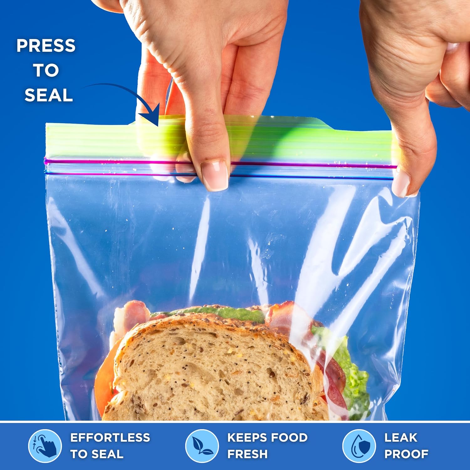 Plastic Sandwich Bags – Zip Food Bags – Transparent Lunch Bags with Ziplock Closure – 100 pcs Small Snack Bag – 7 x 8-inch Freezer Bags – Non-BPA Plastic – Reusable Sandwich Bags for School and Work - Image 4