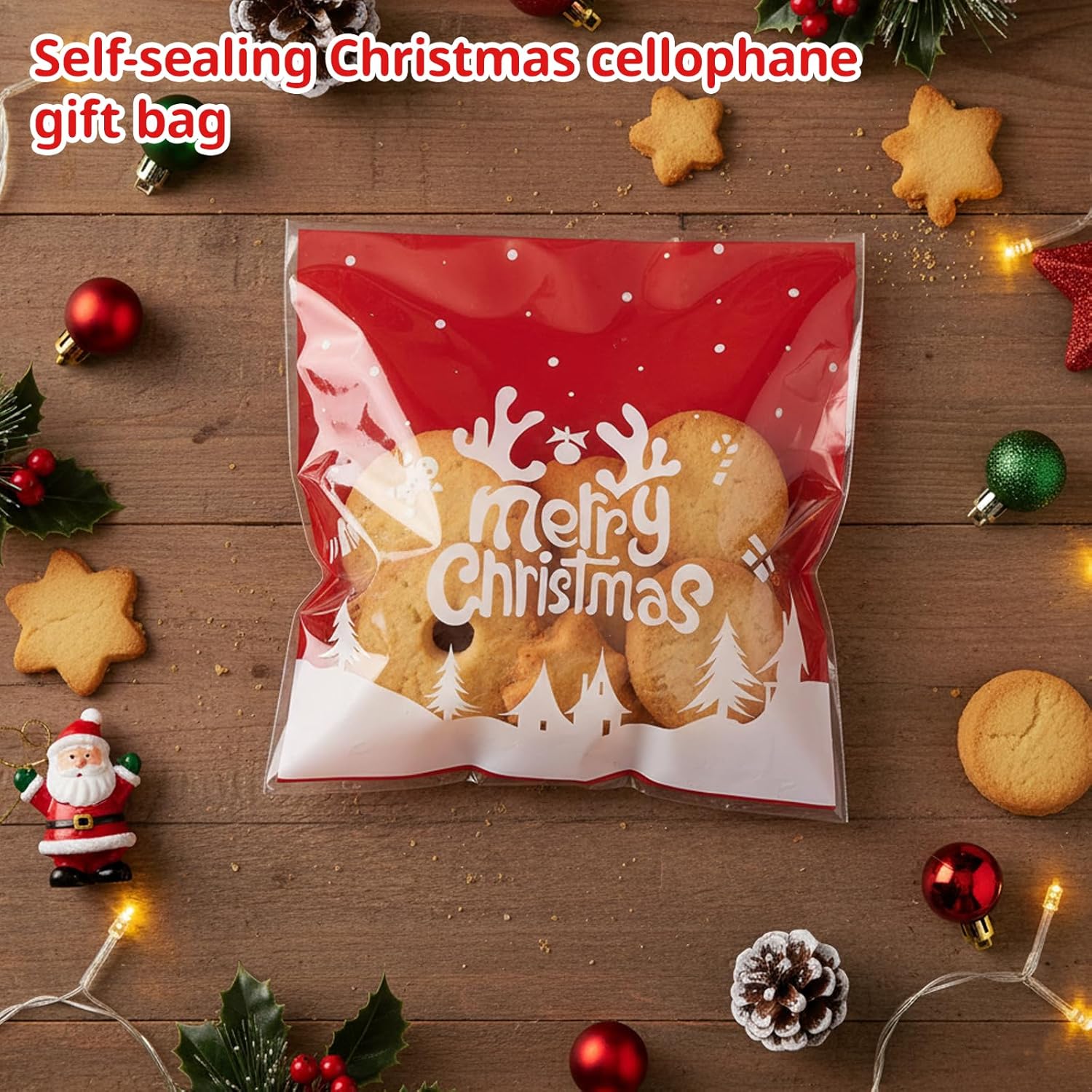 Christmas Sweet Bags, 200 Count Self Seal Cookie Bags, Small Christmas Bags with Adhesive Closure, Sweet Bag Empty for Holiday Treats and Gifts - Image 3