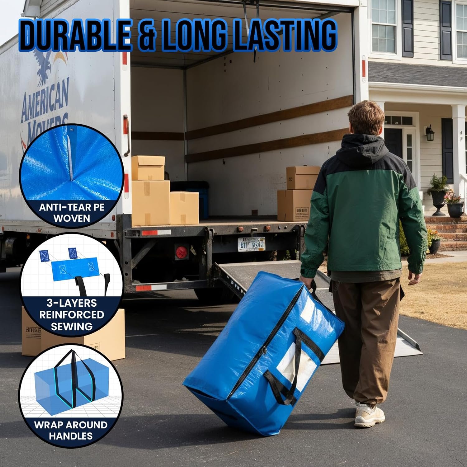 TAILI Large Moving Bags & Storage Bags 4 Pack, Clear Window & Reinforced Handles,Heavy Duty Storage Bags with Zips for Clothes,Beddings,Travel,Camping,Loft,Moving box alternatives - Image 4