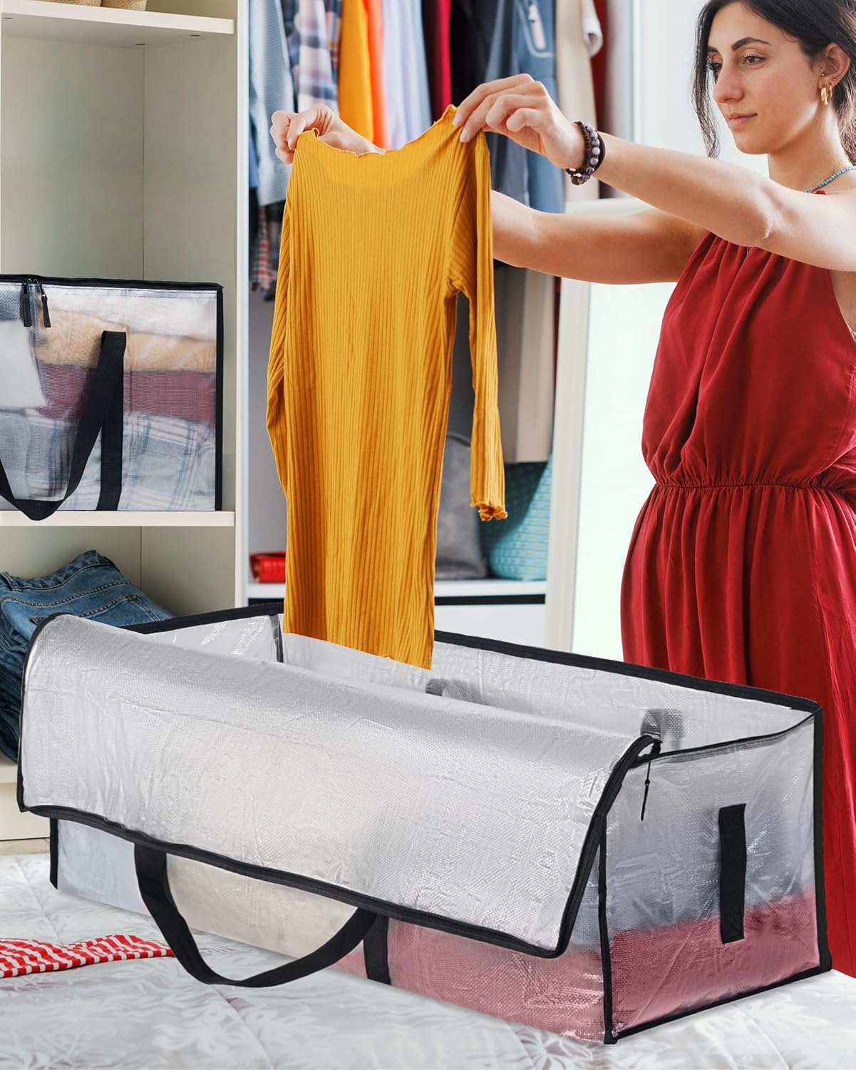 4 Pack Clear Clothes Storage Bags, 120L Heavy Duty Moving Bag, Transparent Large Wardrobe Organiser Packing Bags with Zips Lids for Duvet Toys (4 Pack, Clear) - Image 7