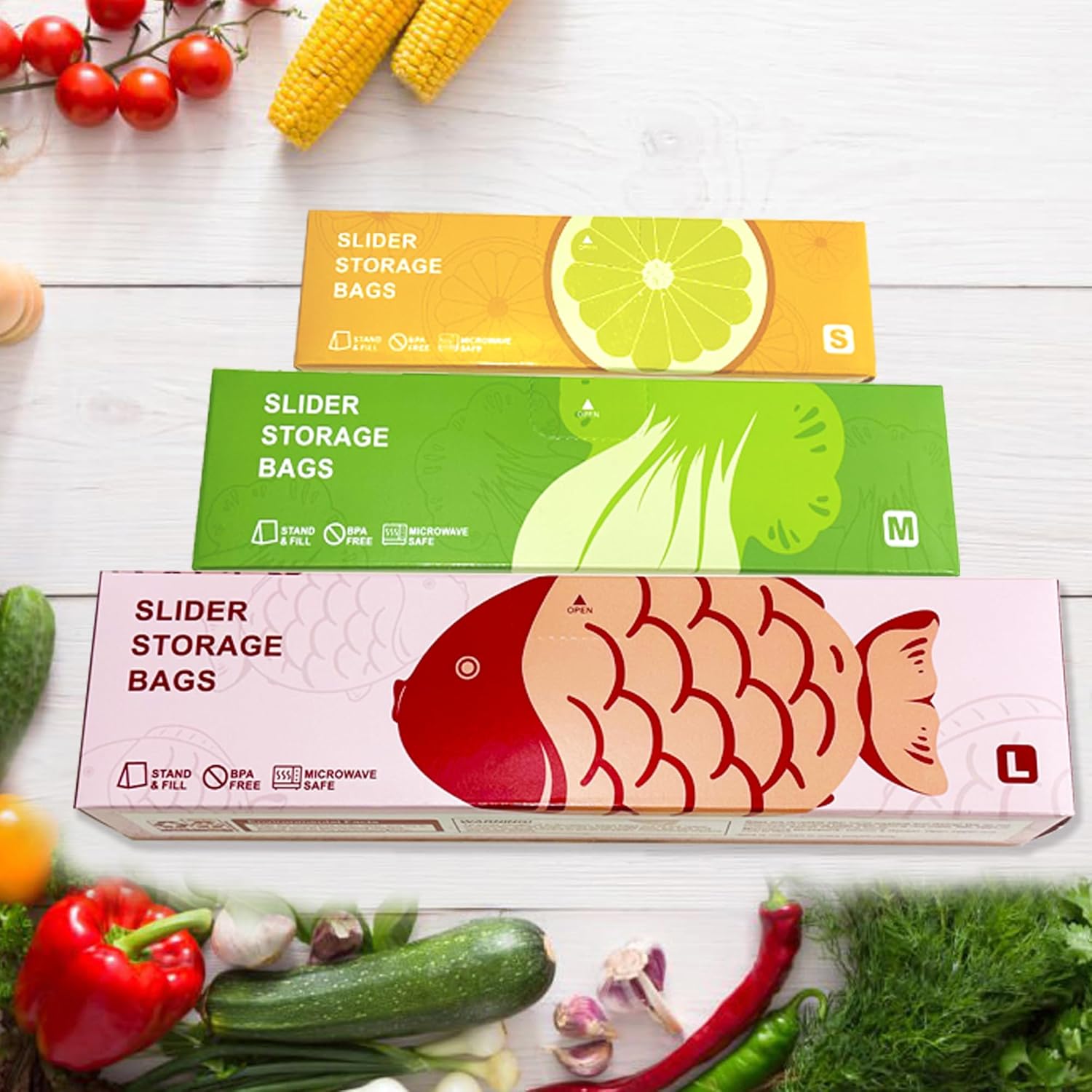 100 Pcs Food Storage Freezer Bags, 3 Sizes Zip Lock Bags(4.55L, 2.27L, 1L), VAKOWOO Reusable Ziplock Sandwich Bag with Expandable Bottom, Zip Seal Food Bag for Fruits, Vegetables, Meat, Grains, Snacks - Image 8