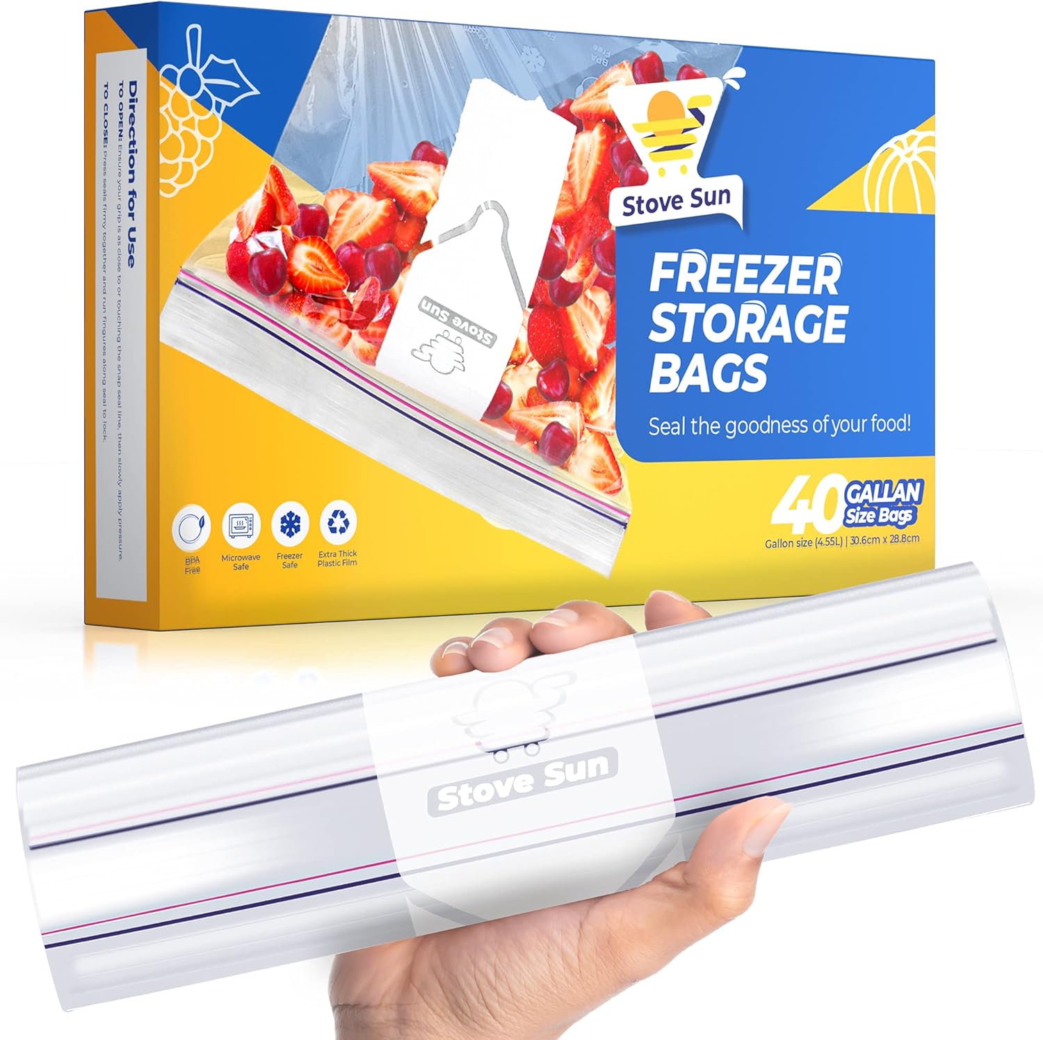 40 x Large Reusable Freezer Bags Heavy Duty Double Ziplock Bags, UK Gallon Food Bags Size 4.55L | BPA Free, Freezer Safe, Microwave Safe (30.6×28.8cm)