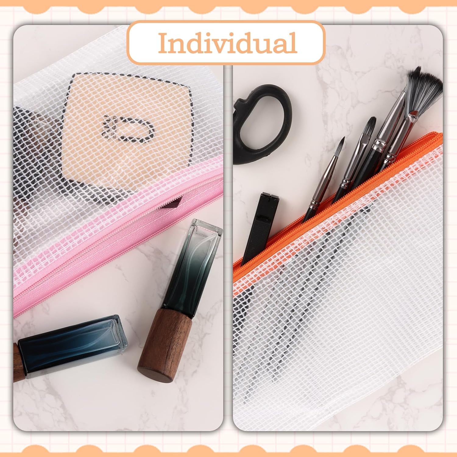ASelected Clear Pencil Case Zipper File Bags,30 PCS Mesh Pencil Storage Pouch Plastic Zip Wallets Folders Zipper Bags Mesh Document Bags for School Supplies,Cosmetics,Stationery,Home,Office and Travel - Image 4