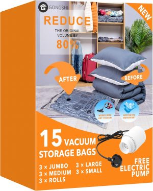 15 Pack Vacuum Storage Bags with El...