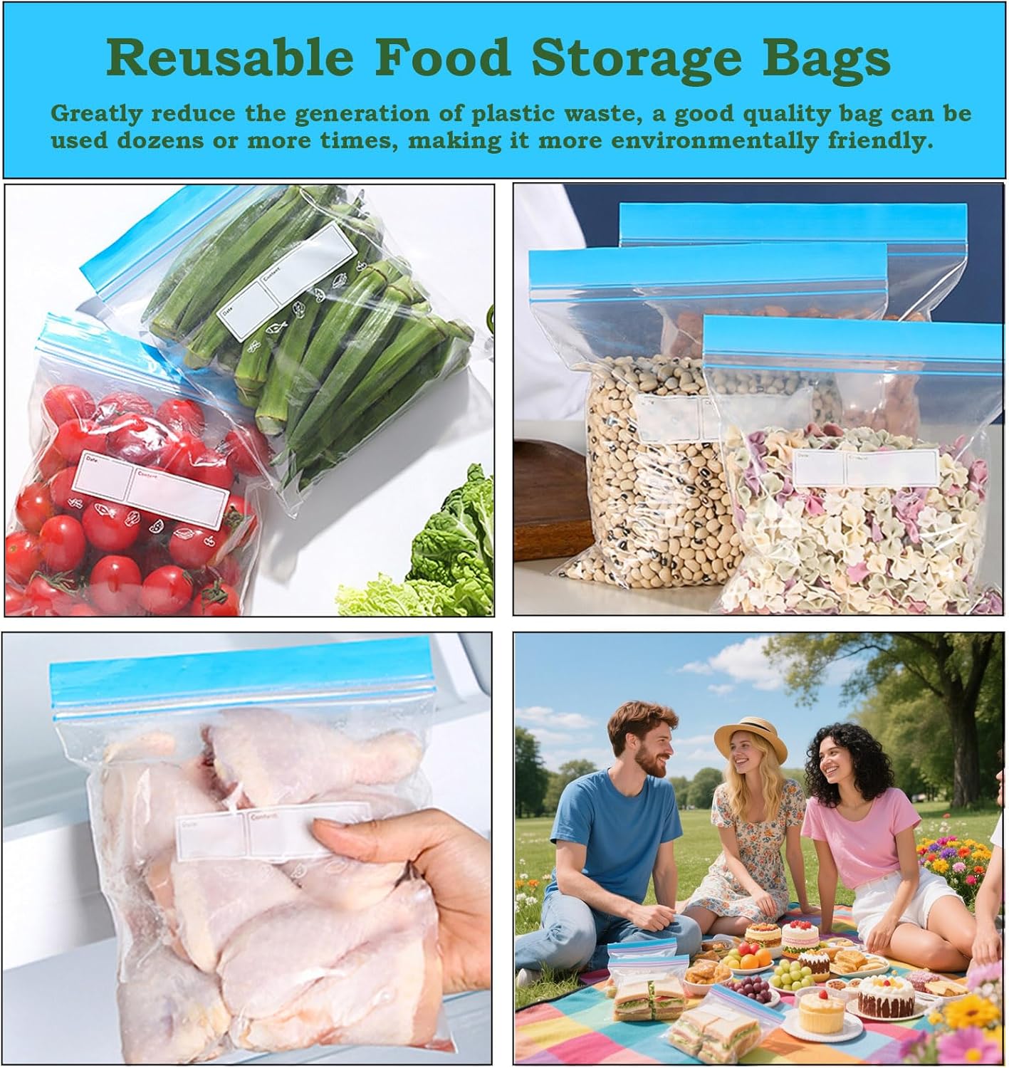 70P BPA-Free Ziplock Bags Zip Seal Waterproof Bags for Foods Storage,Reusable 3 Size Zip Lock Freezer Bagfor Sandwich Fruits Storage,Leakproof Ziplock Bag S,M &Large Heavy Duty Foods Bag Keep Fresh - Image 5