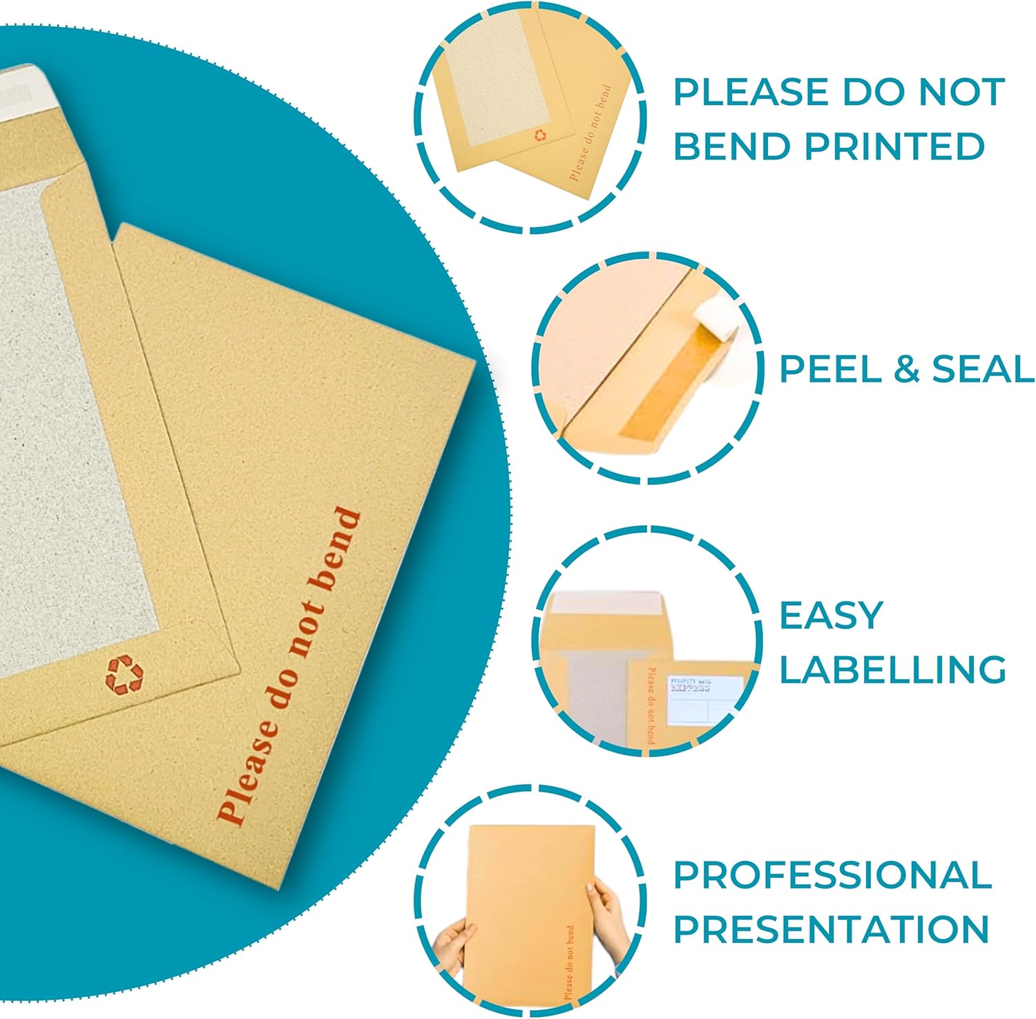 Double Dragon 50-Pack A6 C6 Manilla Hard Board Backed Envelopes | 162mm x 114mm | 'Please Do Not Bend' Printed | Padded & Tamper-Proof | Self-Seal Closure - Image 5