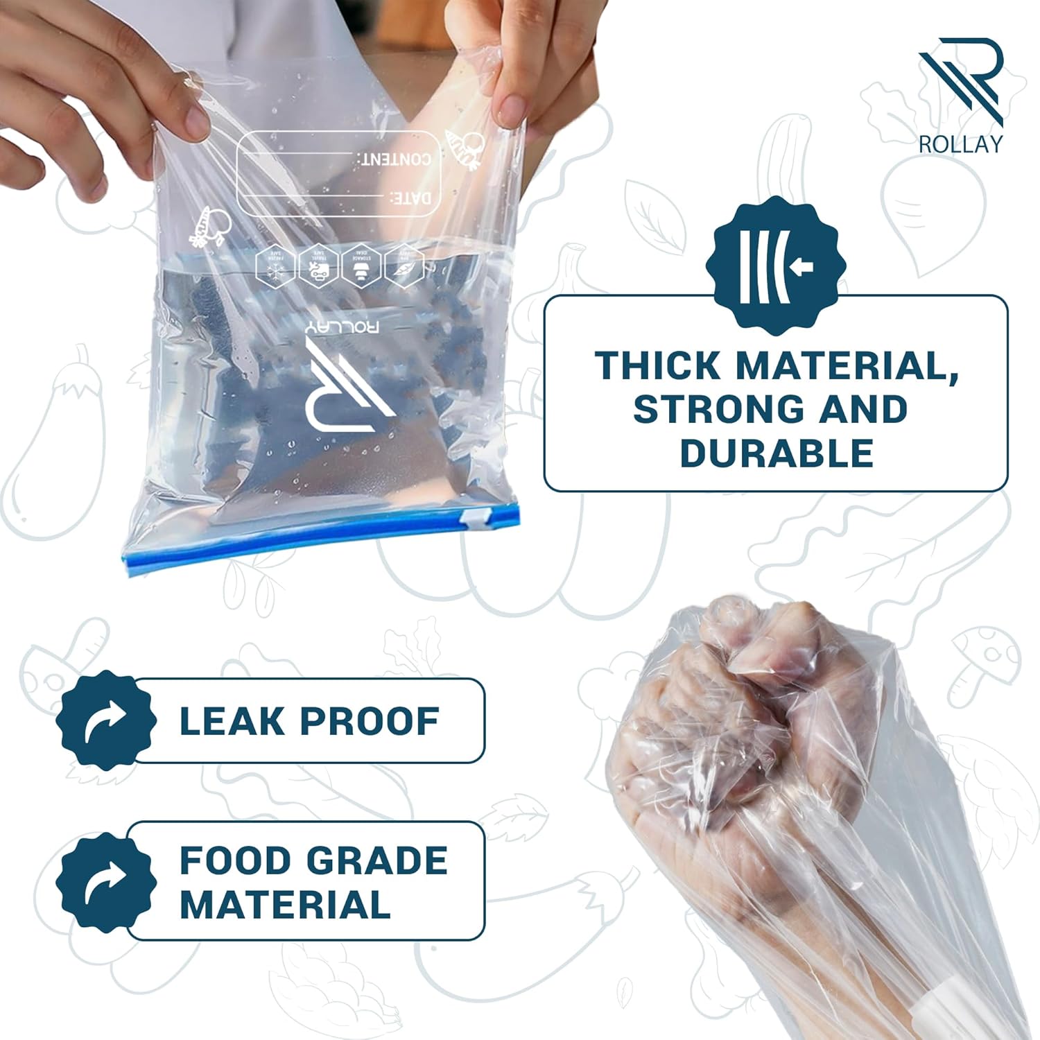 50 Slider Ziplock Bags – 1 Gallon(3.78L) Food Storage Bags – Stand & Fill with Expandable Bottom – Resealable, Freezer Safe, Microwave Ready – Great for Fruits, Veggies & Leftovers - Image 4
