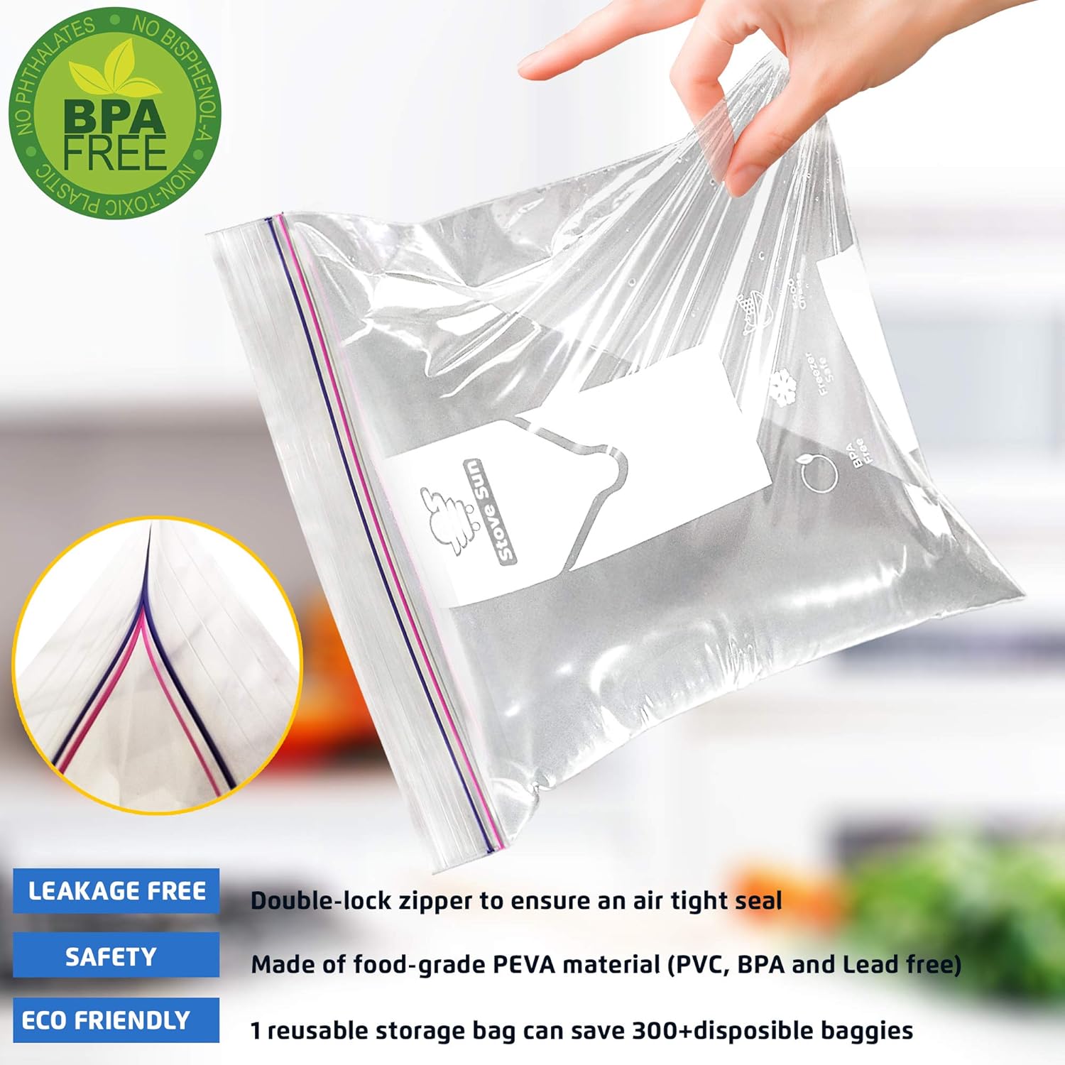 40 x Large Reusable Freezer Bags Heavy Duty Double Ziplock Bags, UK Gallon Food Bags Size 4.55L | BPA Free, Freezer Safe, Microwave Safe (30.6×28.8cm) - Image 3