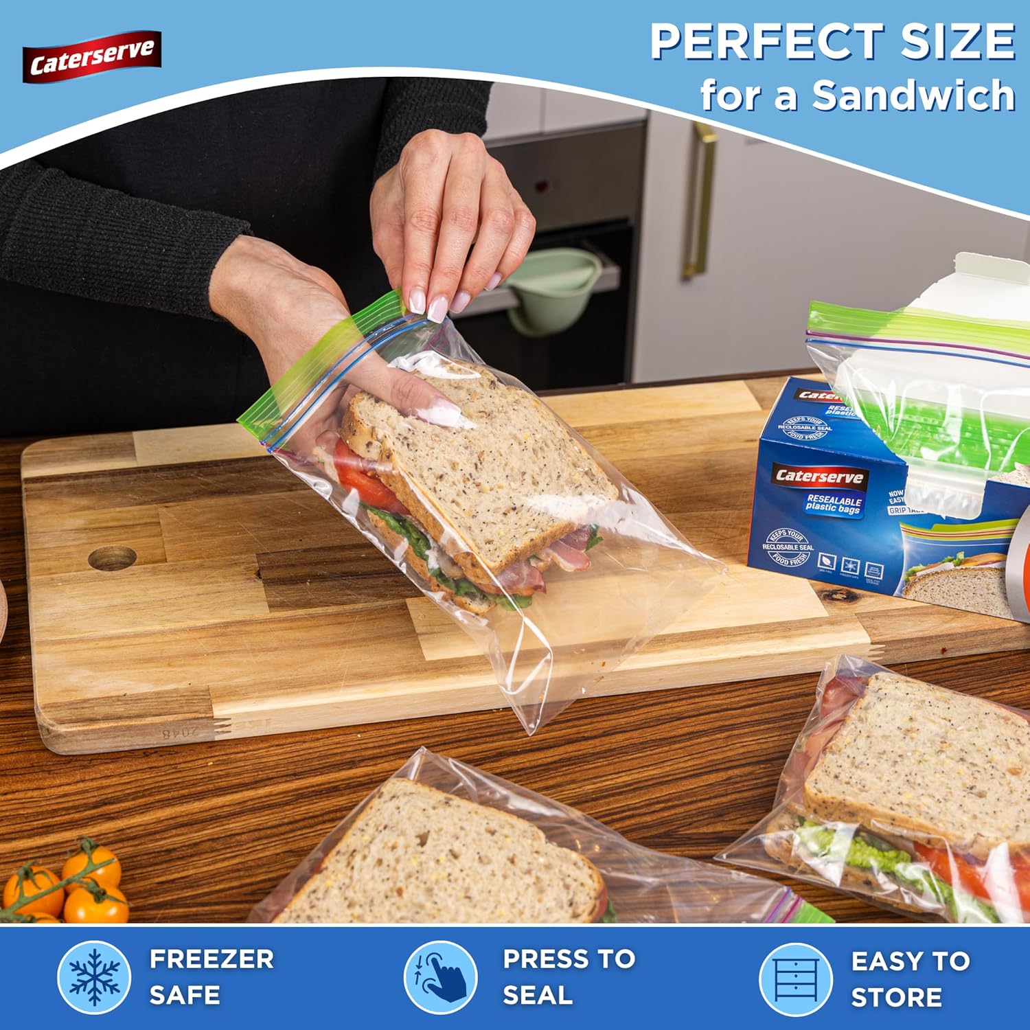 Plastic Sandwich Bags – Zip Food Bags – Transparent Lunch Bags with Ziplock Closure – 100 pcs Small Snack Bag – 7 x 8-inch Freezer Bags – Non-BPA Plastic – Reusable Sandwich Bags for School and Work - Image 5