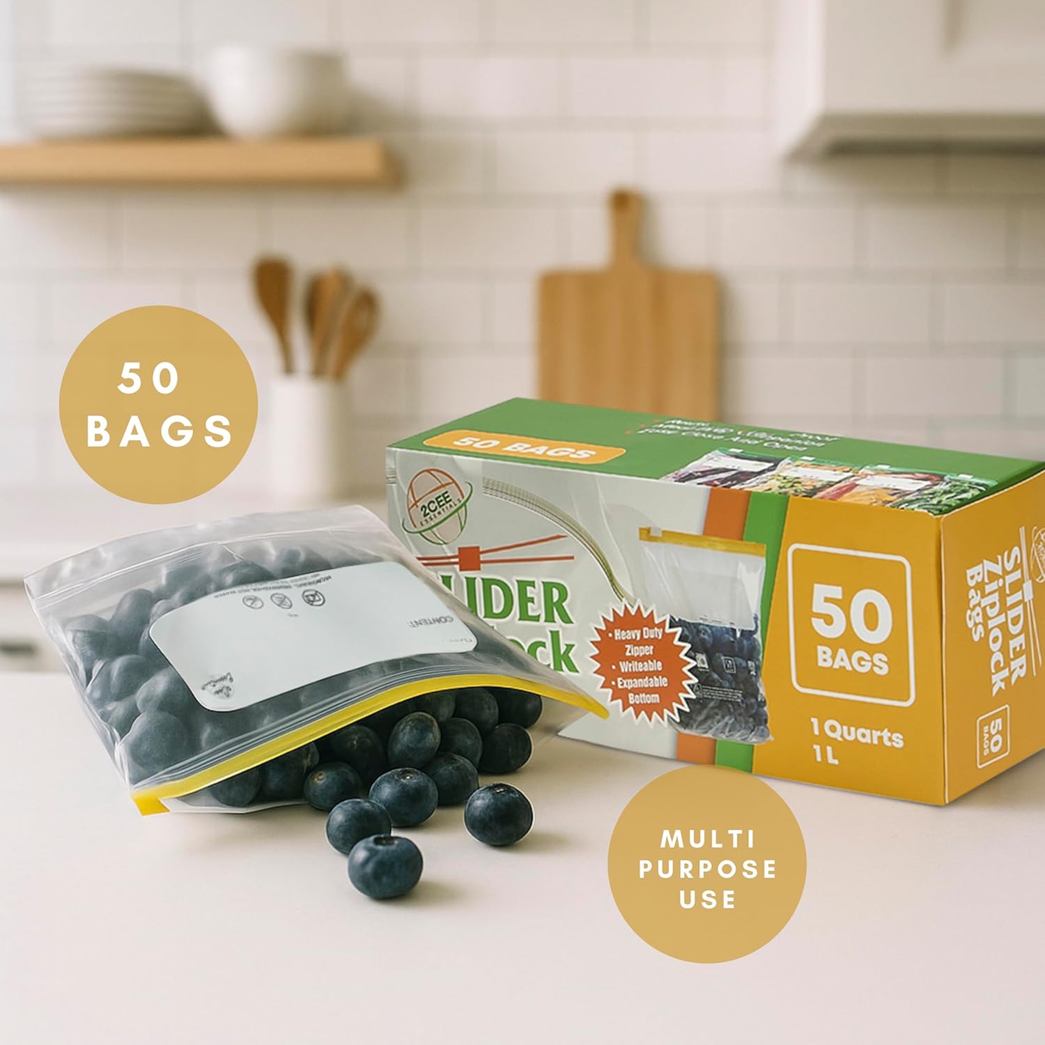 Small Slider Ziplock Bags (50pcs, 1 Quart / 1L) – Reusable Freezer Bags for Food Storage, Sandwich, Meal Prep – Leakproof, BPA-Free, Resealable & Heavy Duty Plastic Bags - Image 4