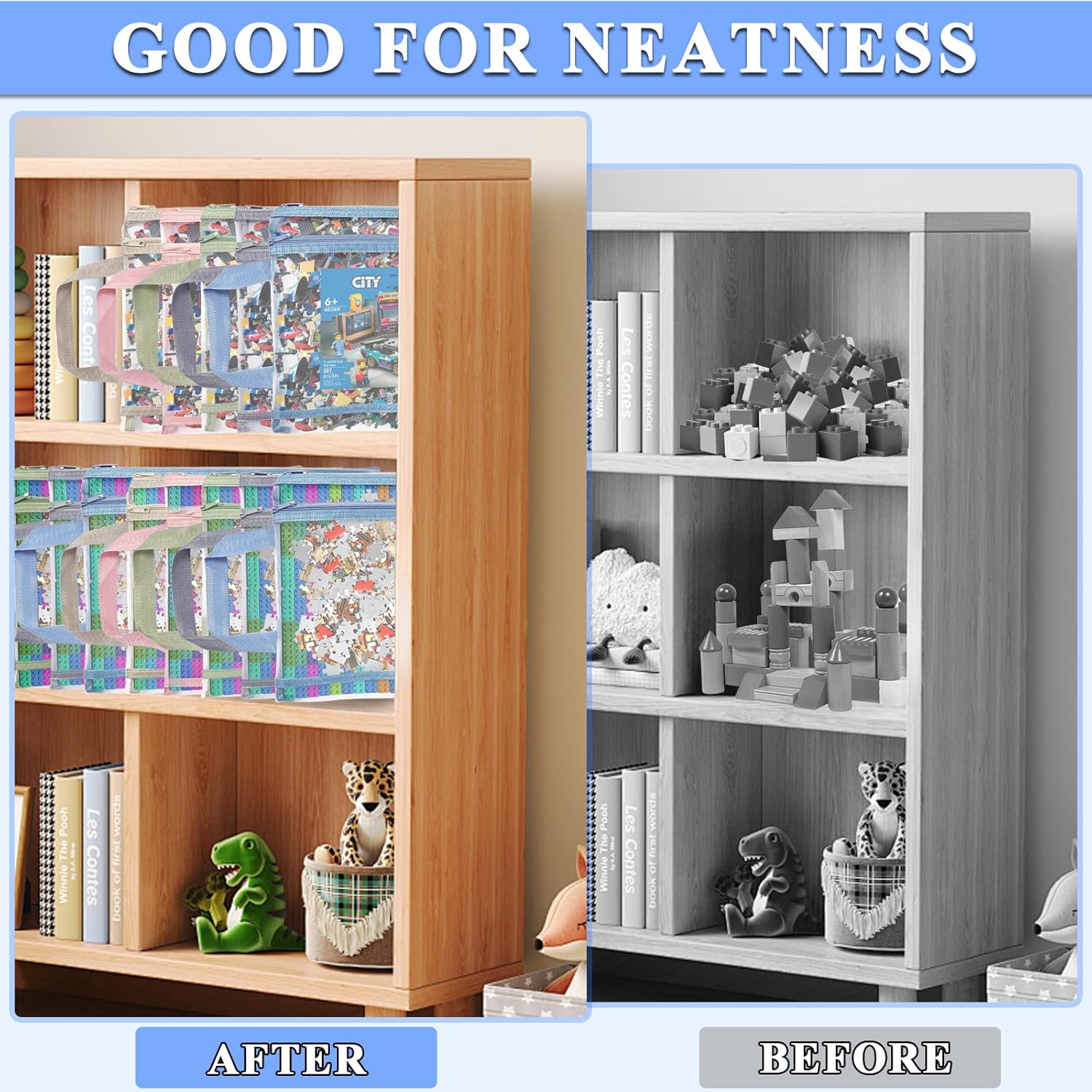 10 Pack Mesh Zipper Pouch Bags, Colored Double-Layer Toy Storage Bags with Zipper, Nylon Board Game Storage, Breathable See Puzzle Building Blocks Toy Storage Bag with Handle (A4) - Image 4