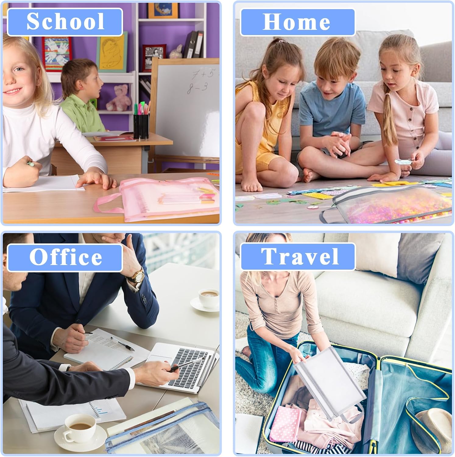 10 Pack Mesh Zipper Pouch Bags, Colored Double-Layer Toy Storage Bags with Zipper, Nylon Board Game Storage, Breathable See Puzzle Building Blocks Toy Storage Bag with Handle (A4) - Image 6