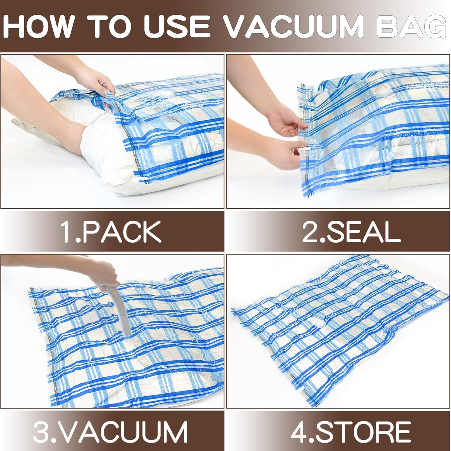 STORAGE MASTER Vacuum Storage Bags, 8-pack Jumbo Size Space Saver Bags 80% More Storage Space with Hand Pump (Jumbo 8 Pack) - Image 5