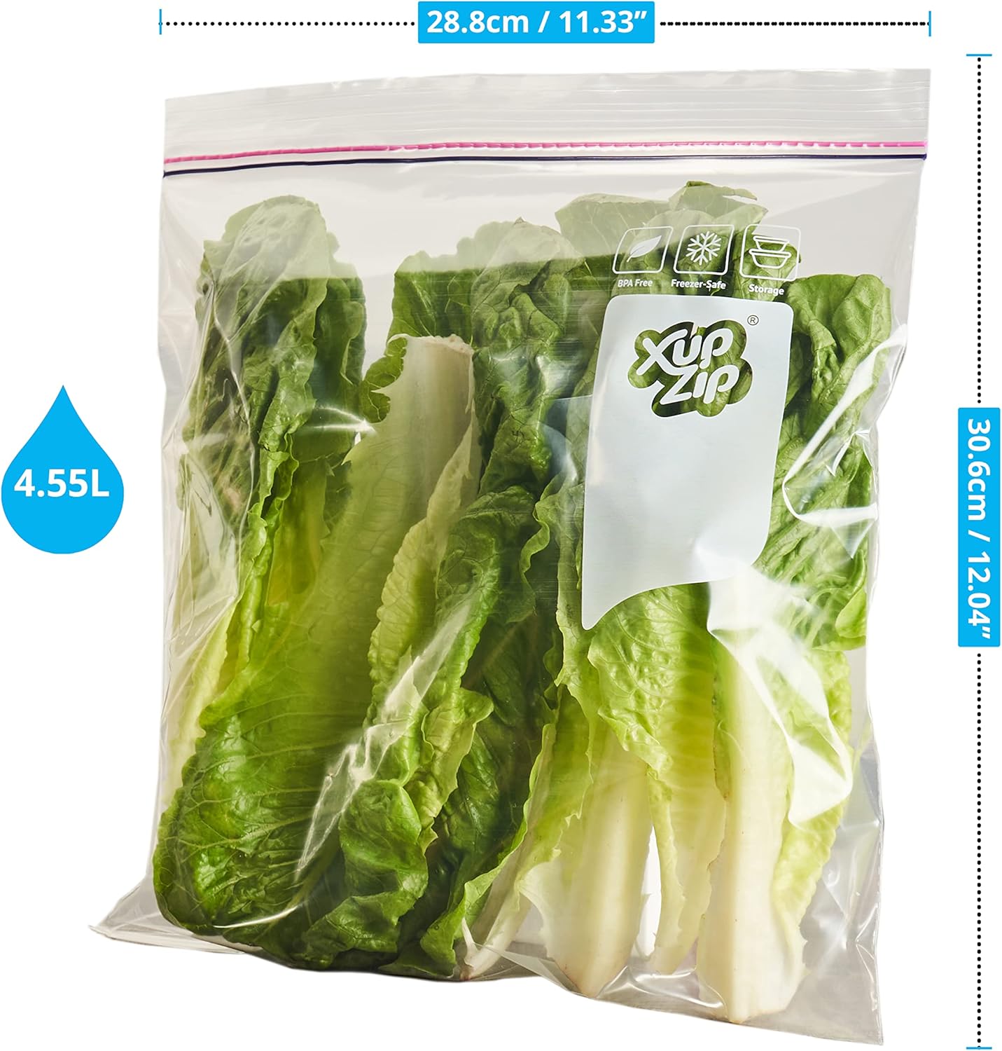 XupZip 2-in-1 Large Freezer Bags with Airtight & Leakproof Bamboo Seal – 4.55L (UK Gallon Size) Reusable Food Bag with Expandable Bottom – Heavy-Duty Zip-Lock Bags, 30 Pcs - Image 2