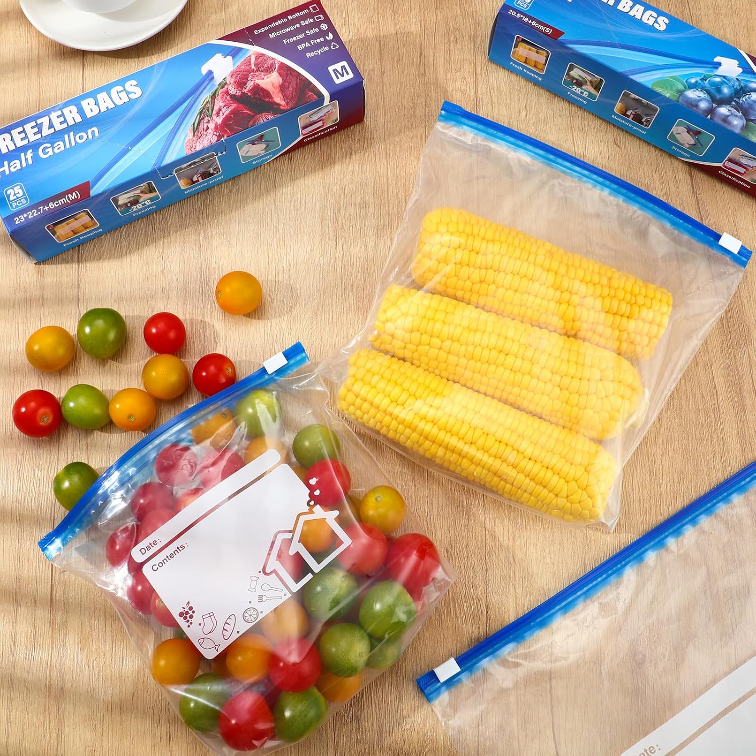 70 Pcs Zip Lock Bags, 3 Sizes Freezer Bags (4.55L, 2.27L, 1L), Reusable Heavy Duty Food Bag with Expandable Bottom, Ziplock Sandwich Bag for Fruits, Veggies, Meat, Snacks - Image 7