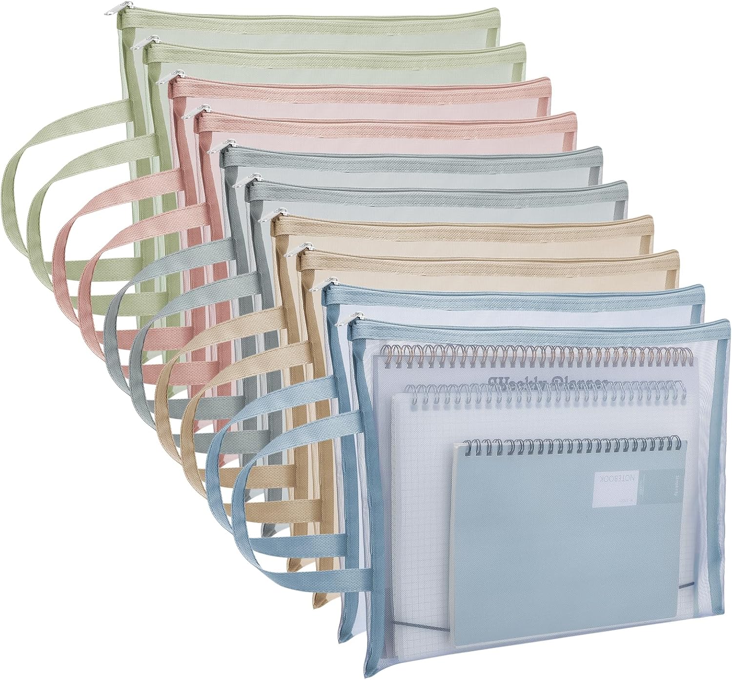 10 Pack Colored Mesh Zipper Pouch Bags, A4 Double-Layer Toy Storage Bags with Zipper Nylon Puzzle Building Blocks See Through Mesh Bag for Home School Office Game, Style 2