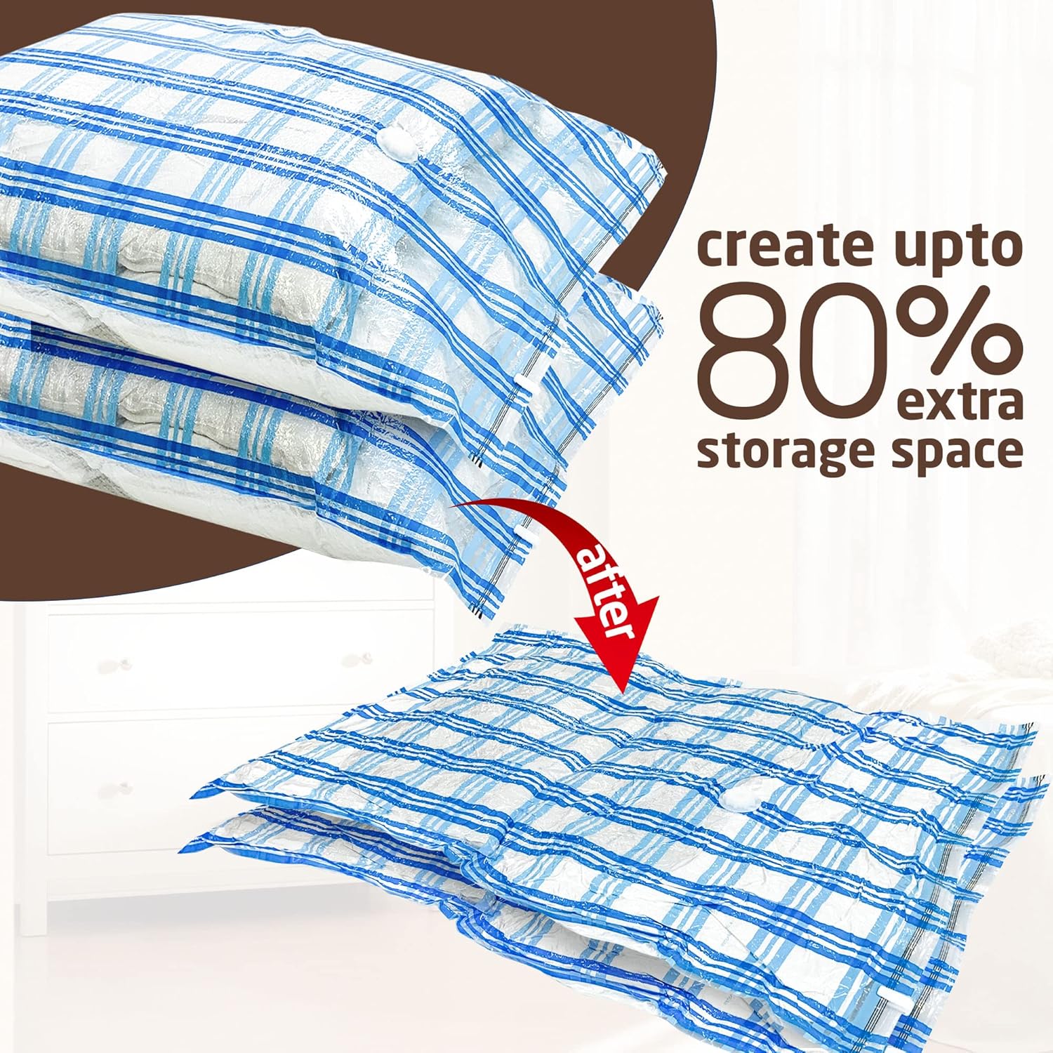 STORAGE MASTER Vacuum Storage Bags, 8-pack Jumbo Size Space Saver Bags 80% More Storage Space with Hand Pump (Jumbo 8 Pack) - Image 6