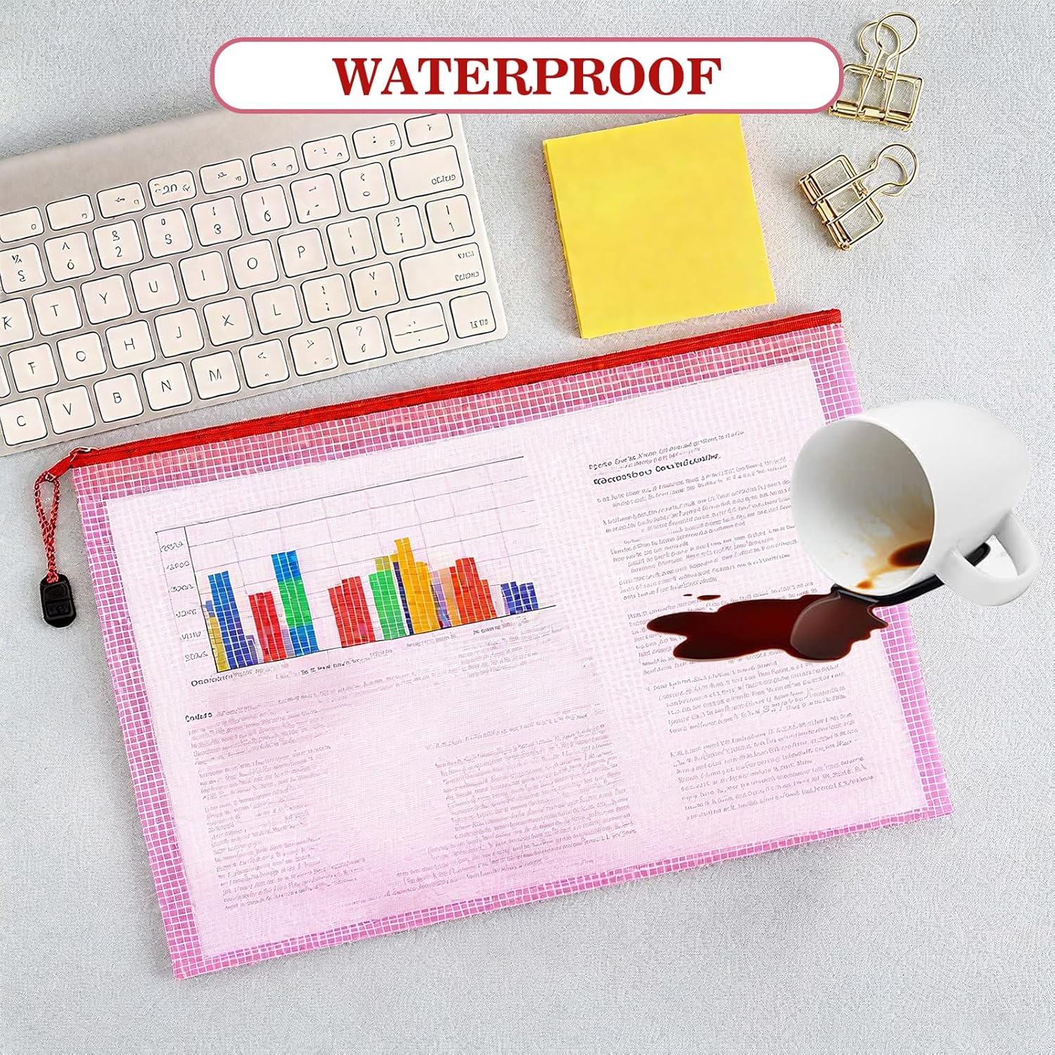 Plastic Zip Wallets, 22 Pcs Mesh Zipper File Folders - 9 Different Sizes(A3,A4,A5,A6,B4,B5,B6,B8,Receipts), Waterproof Document Storage Bags, Coloured Waterproof Zip Bags for Toys, Office, School - Image 5