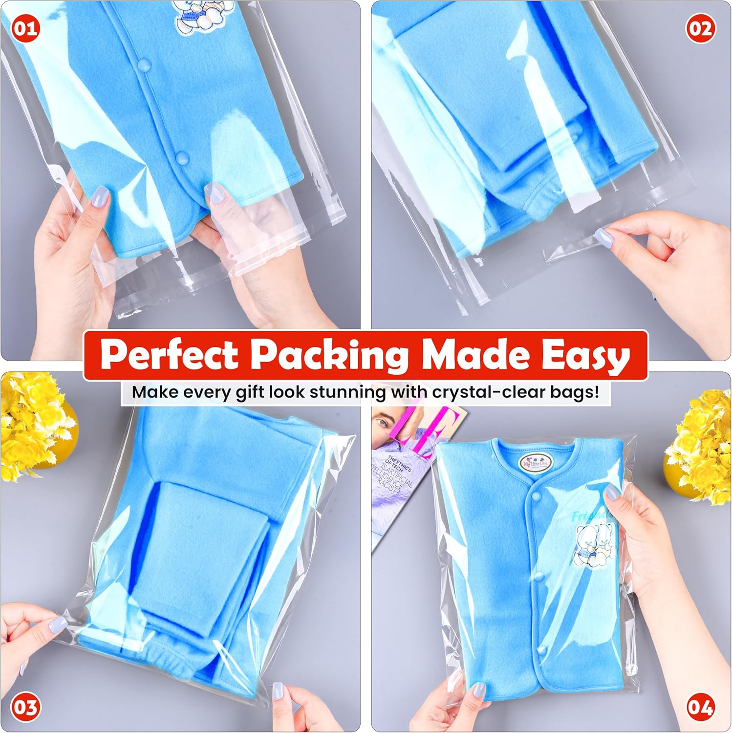 CelloMania 6x6 Inch Self-Sealing Cellophane Bags (100 Pack) – Clear Self-Adhesive OPP Gift Bags for Cookies, Candles, Soaps & Crafts – Premium Transparent Food-Safe Poly Bag for Christmas & Party - Image 7