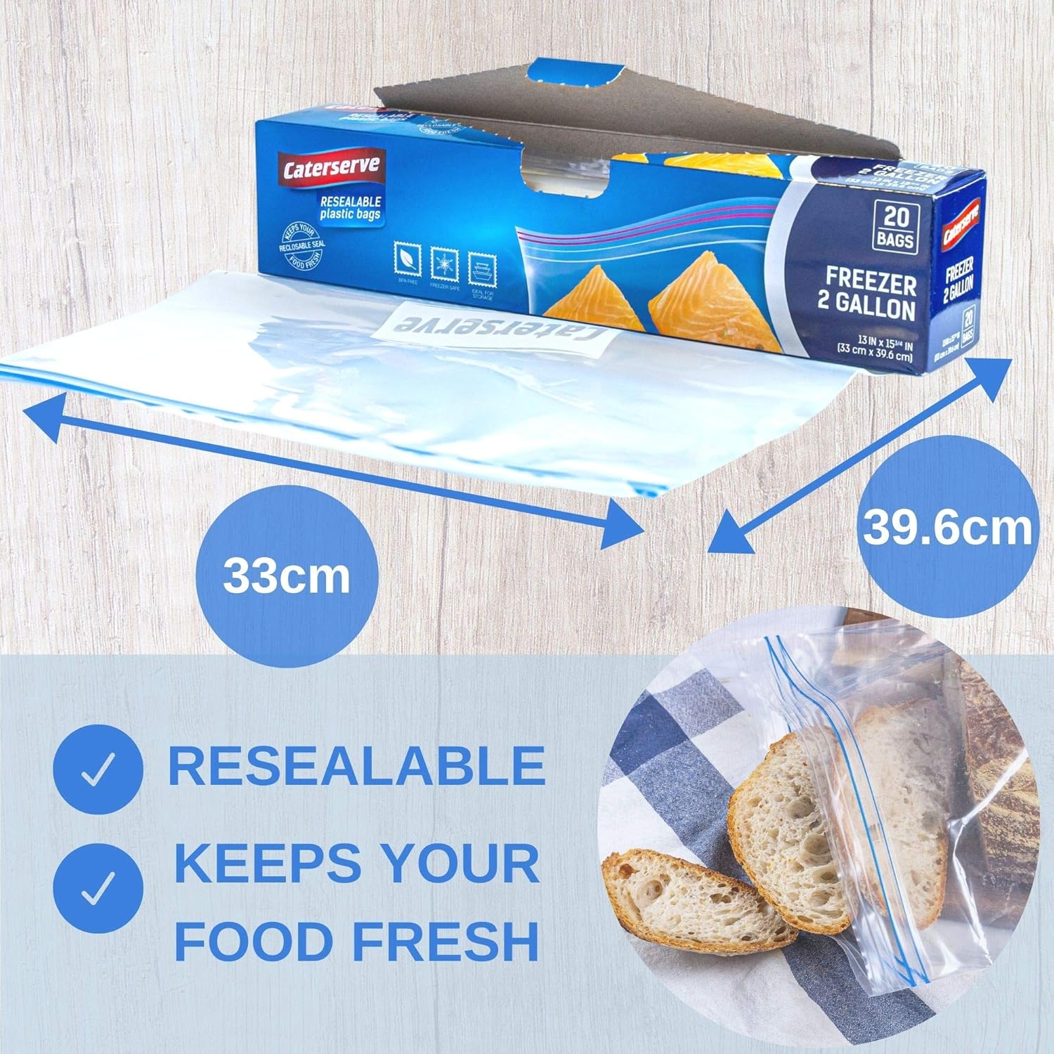 Caterserve Large Freezer Bags – Zip Storage Freezer Bags – 20 pcs Resealable Bags for Soup, Fruit, Veggies, Snacks – Reusable Airtight Leakproof Seal – Made of Non-BPA Plastic – 2-Gallon Capacity - Image 2