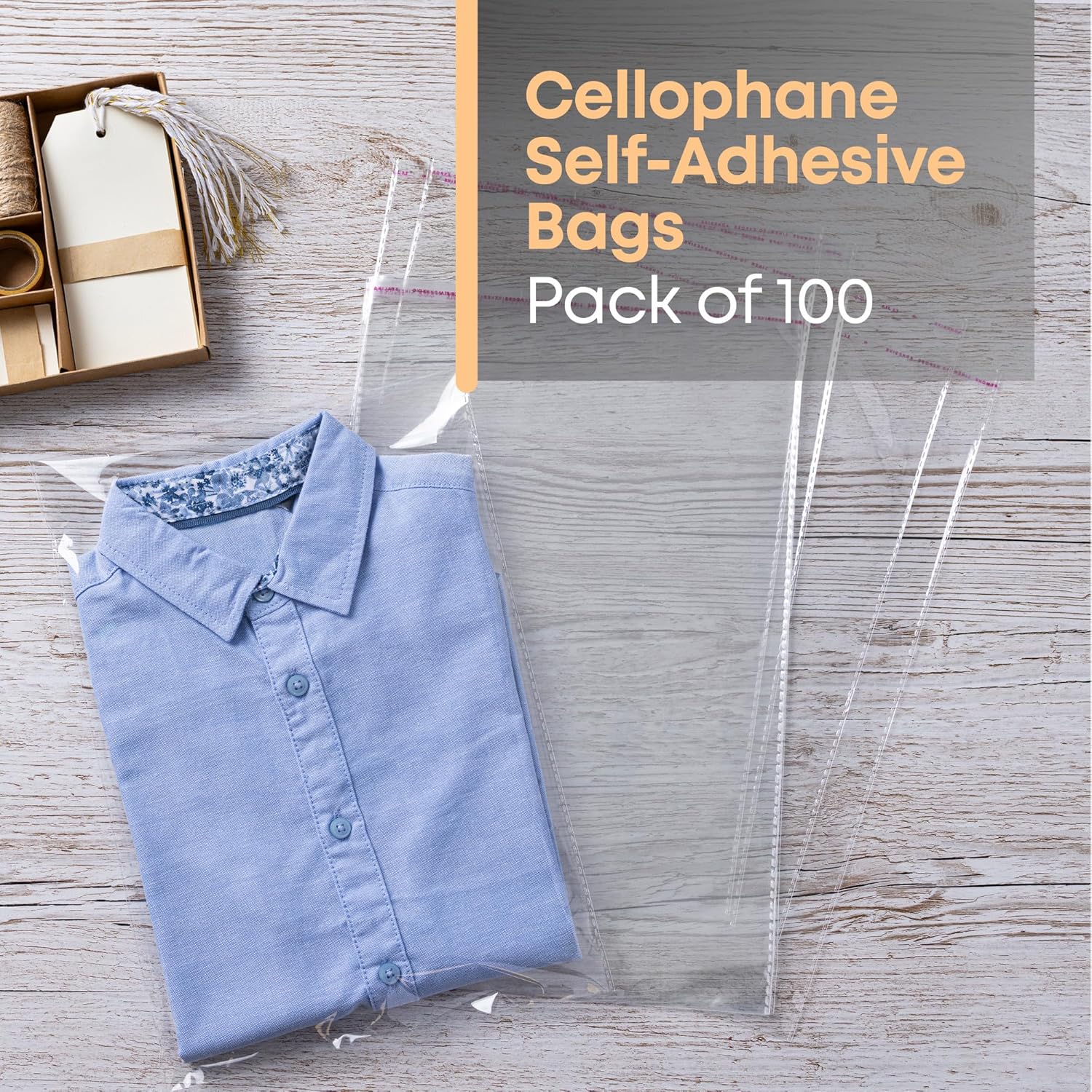 100 Pack Self Seal Clear Cellophane Bags - A4 Self Adhesive Cookies Bags, Small Cellophane Bags for Cookies, Sweets, Gifts, Jewelry - Transparent Small Plastic Bags (22 x 31 cm) - Image 2