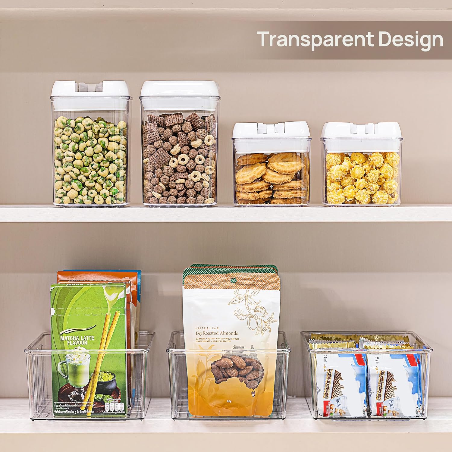 Vtopmart 4 Pack Food Storage Organizer Bins, Clear Plastic Bins for Pantry, Kitchen, Fridge, Cabinet Organization and Storage, 4 Compartment Holder Packets, Snacks, Pouches, Spice Packets - Image 4
