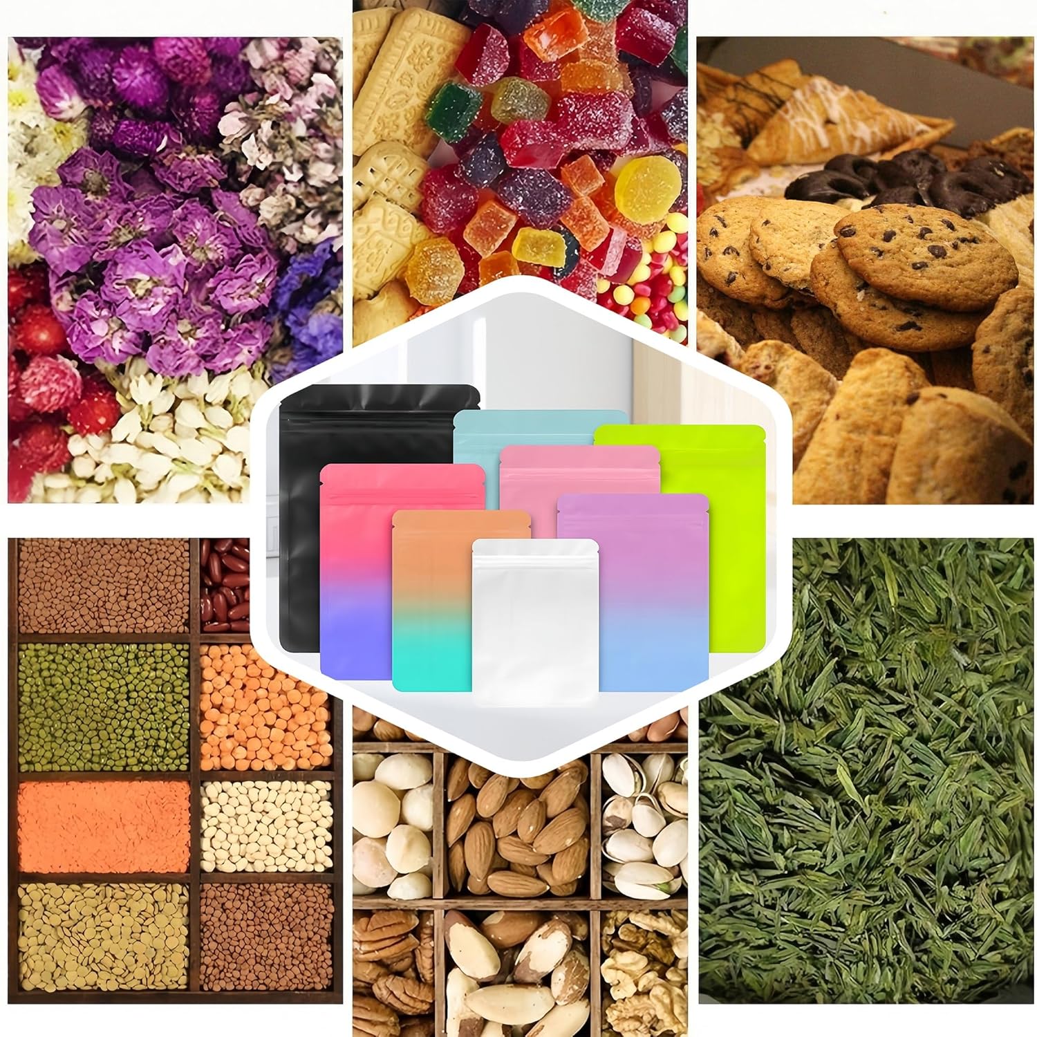 100Pcs Mylar Bags,Resealable Bag Small Foil Ziplock Bags,Cali Packs,Mylar Bags 3.5 Grip Seal Packaging Baggies for Food,Jewelry, Electronics (Red-Purple, 9x12cm - 100pcs) - Image 6