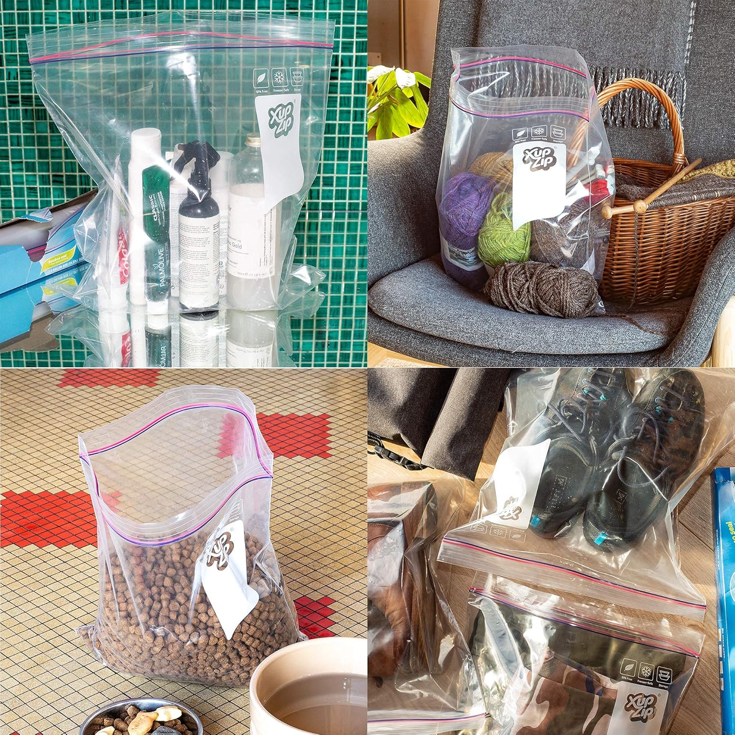 XupZip Large Freezer Bags with Airtight & Leakproof Bamboo Seal – 11.37L Reusable Food Bag with Expandable Bottom – 2.5 UK Gallon Multi-purpose Heavy-Duty Zip-Lock Bags, 20 Pcs - Image 6