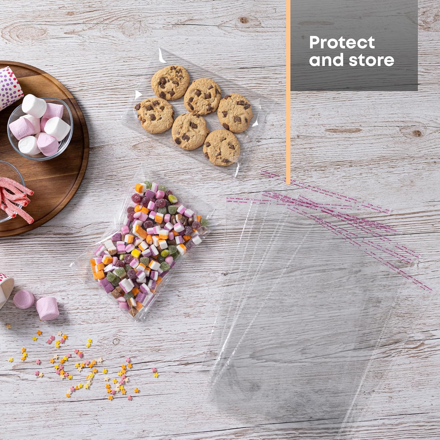 100 Pack Self Seal Clear Cellophane Bags - A4 Self Adhesive Cookies Bags, Small Cellophane Bags for Cookies, Sweets, Gifts, Jewelry - Transparent Small Plastic Bags (22 x 31 cm) - Image 6