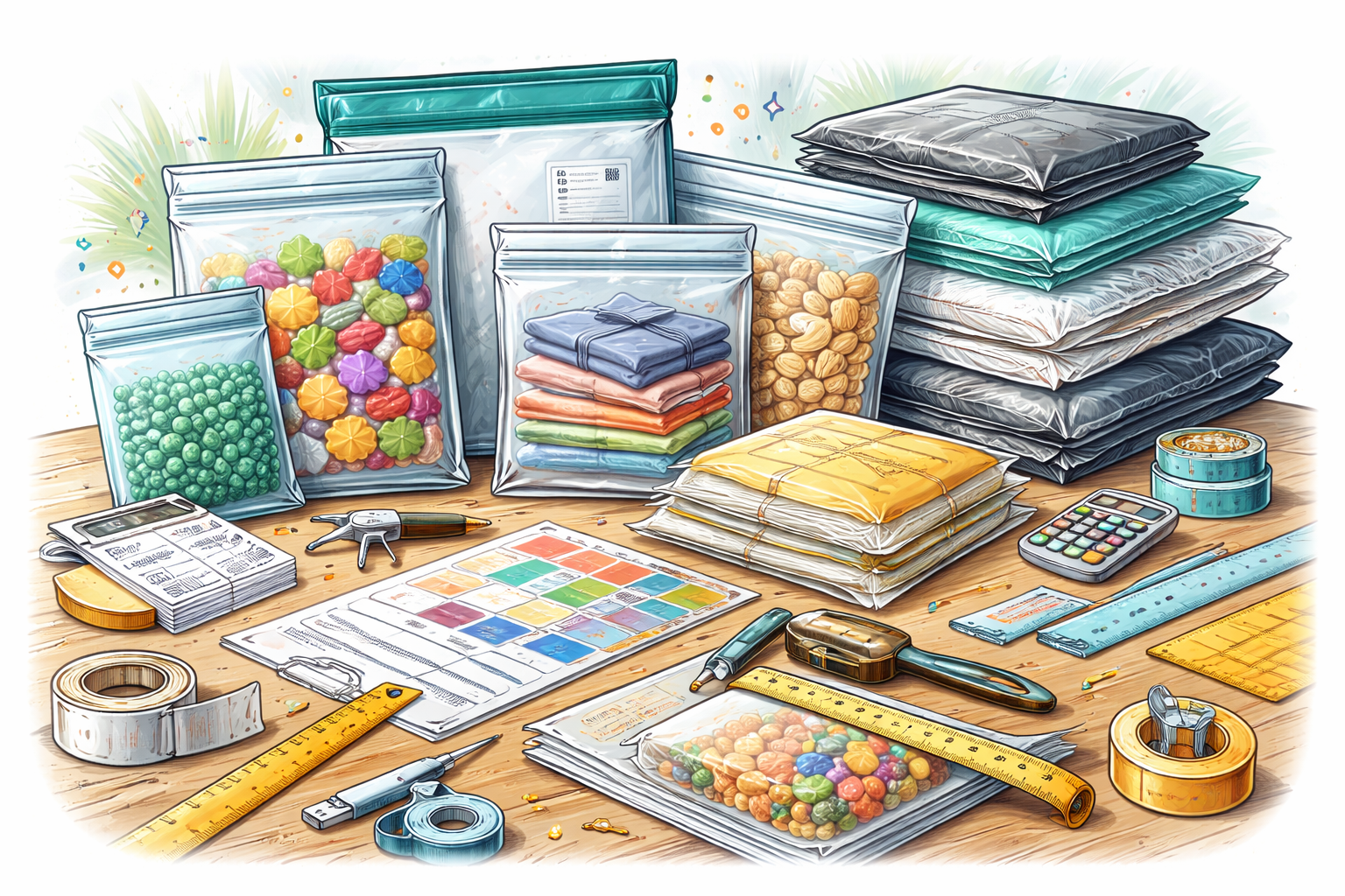 Self seal bags and packaging essentials for storage and shipping